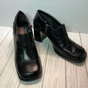Harley Davidson Black Leather Block Heel Studded Biker Shoes